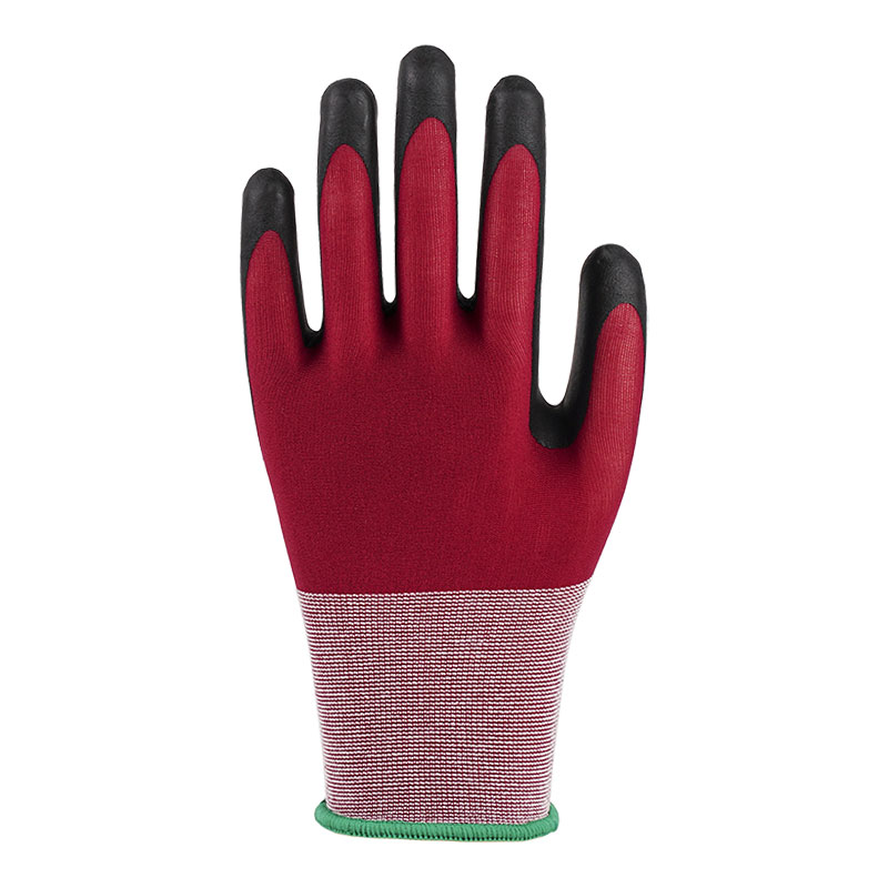 Luvas de látex de nylon vermelho vinho com espuma ultrafina calibre 21