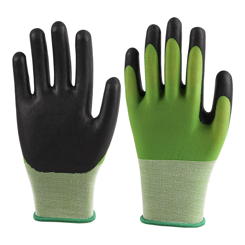 Luvas de látex de nylon verdes com espuma ultrafina de 21 calibres