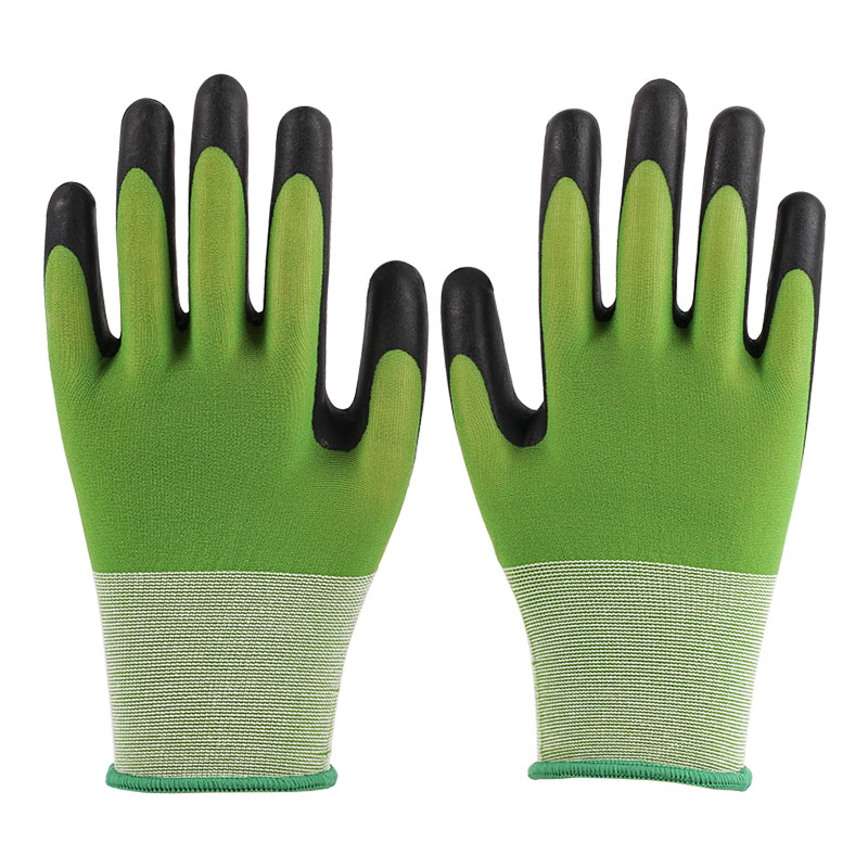 Luvas de látex de nylon verdes com espuma ultrafina de 21 calibres